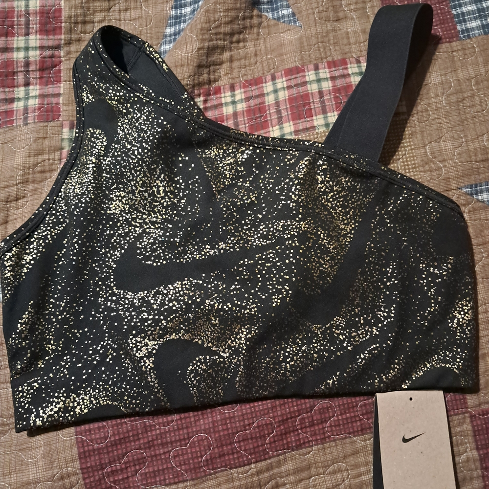 Nike Women's Black and Gold Patterned Sports Bra